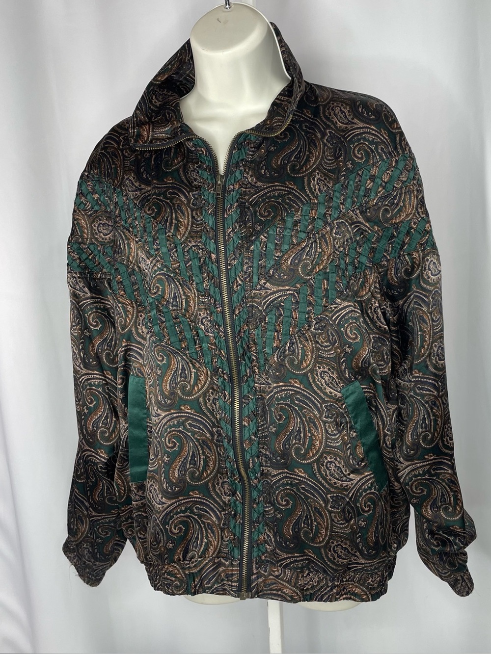 Vintage Great Cavalier St Paul Silk Paisley lattice woven Bomber Jacket L